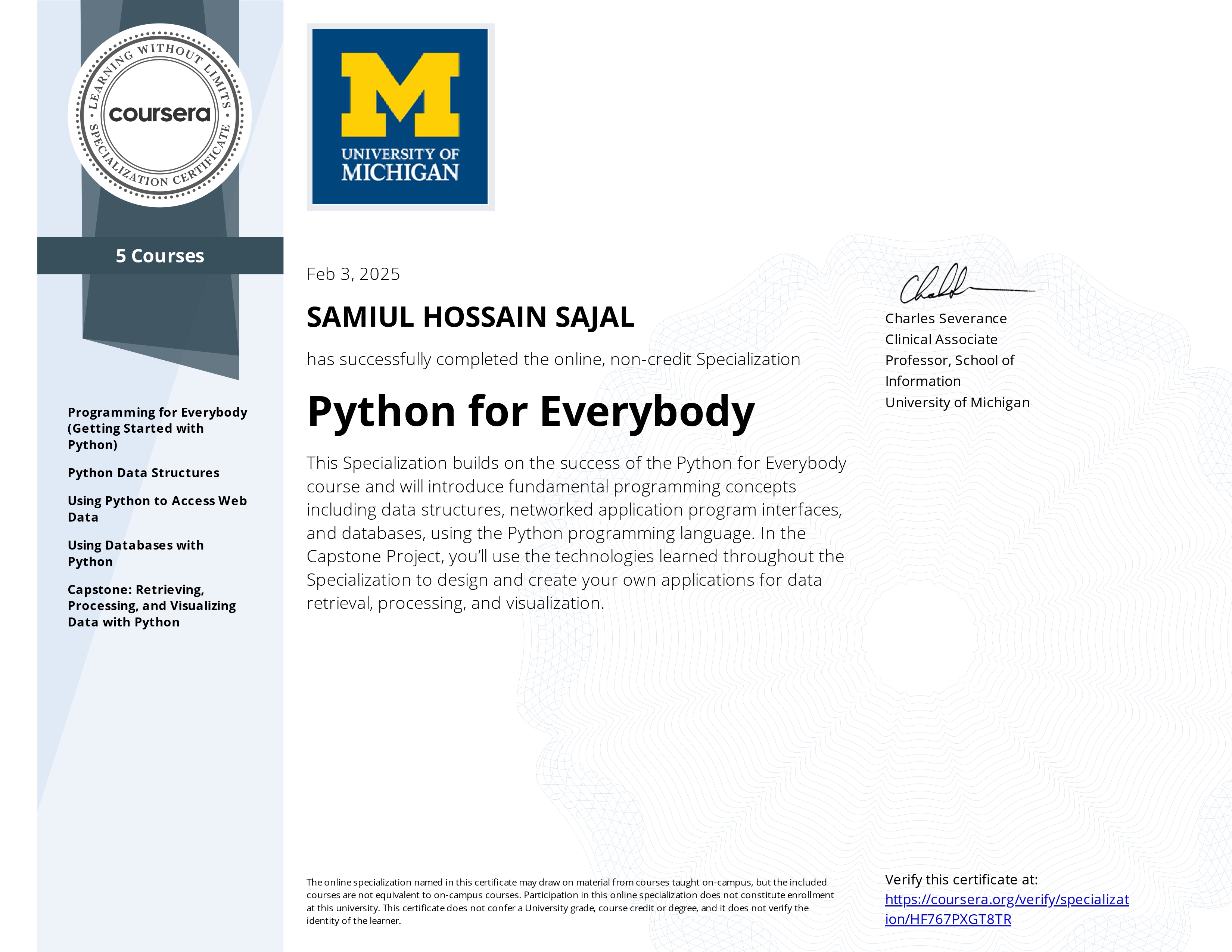 Python for Everybody certificate